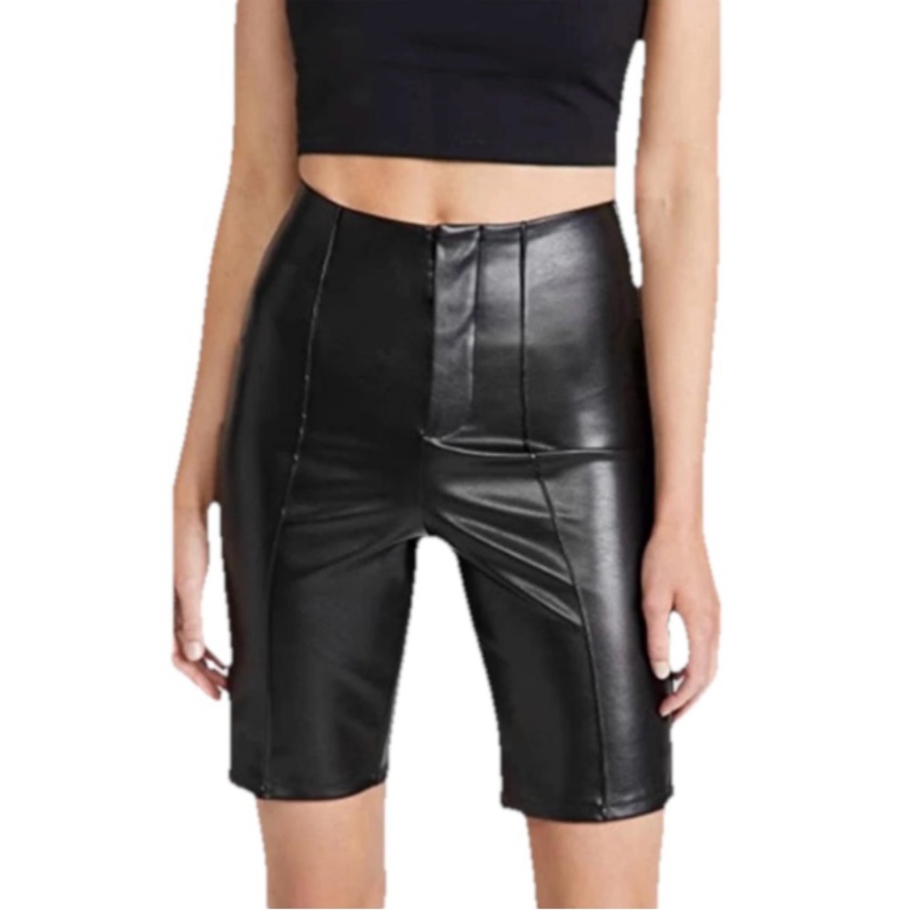 Good American Women’s Black Biker Shorts High-Waisted Faux Leather Size 2